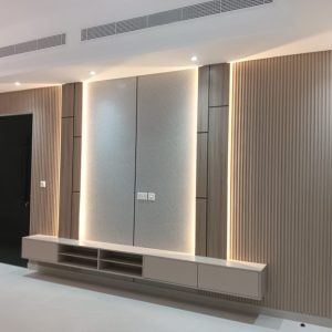 Feel Nice Interior Design - Custom Media Wall Tv Unit Wood Slat Dubai